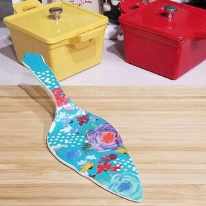Pioneer Woman Cake Server Blue Red Floral Colorful Stoneware Pie Serveware‎